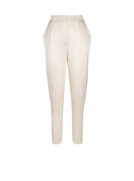 High-waisted silk trousers