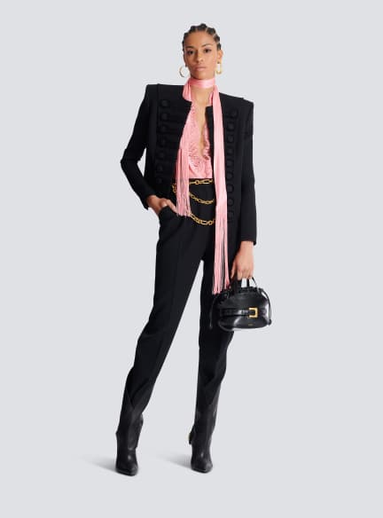 High-waisted grain de poudre trousers
