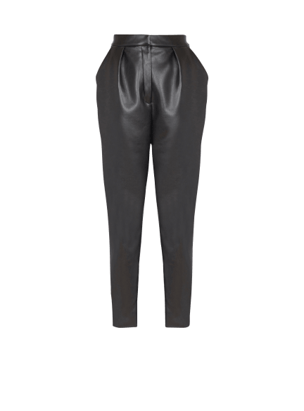 High-waisted faux leather trousers