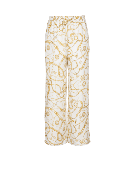 Flowing printed silk trousers with Balmain Chains pattern