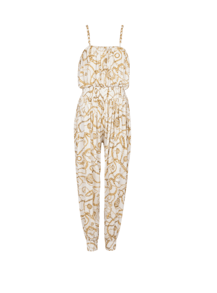 Flowing printed jumpsuit with Balmain Chains pattern