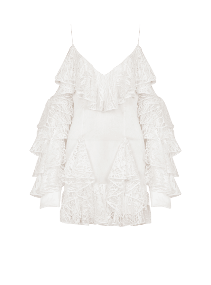 Flowing dress with lace ruffles