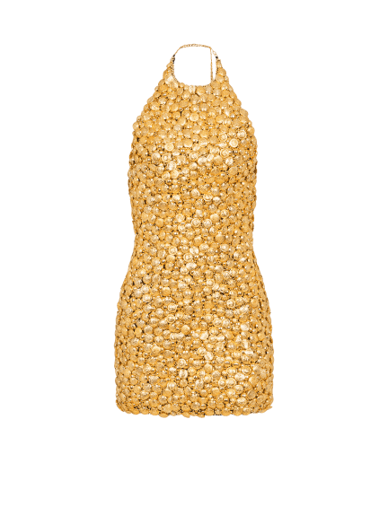 Halterneck All Over Emb Buttons Dress