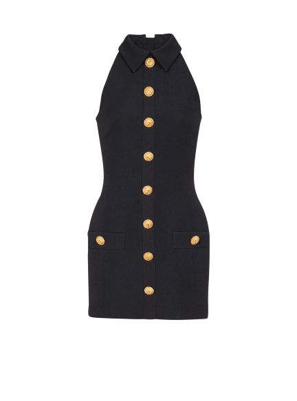 Short grain de poudre dress with buttons