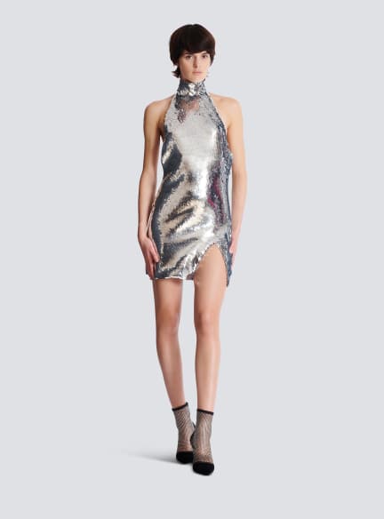 Short sequinned halterneck dress