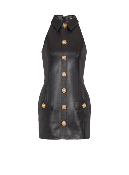 Halterneck Buttoned Lambskin Short Dress
