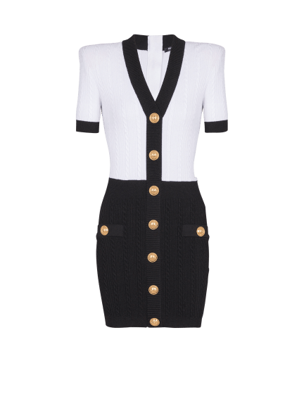 Two-tone cable-knit bodycon dress