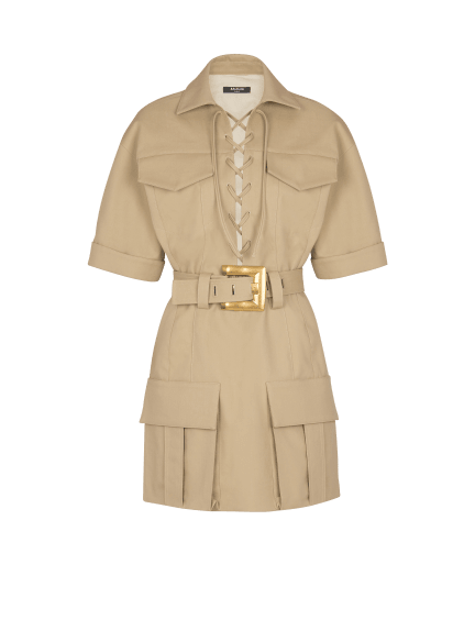 Short cotton gabardine lace-up dress