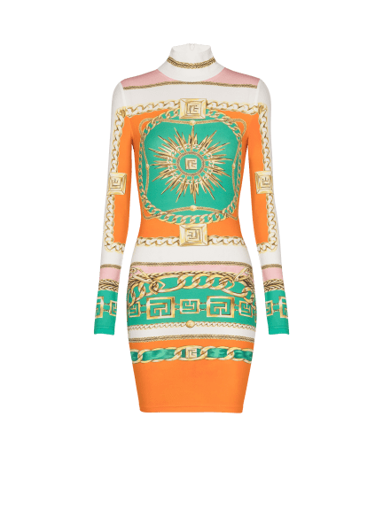 Short printed bodycon dress with Balmain Foulard pattern