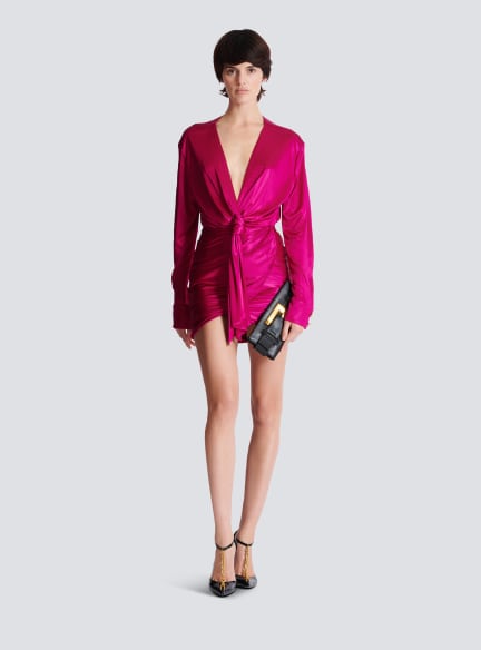Short draped interlock jersey dress