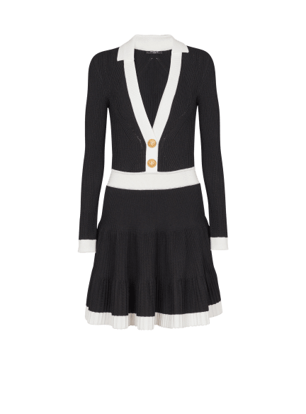 Ls V-Neck Flare Knit Dress