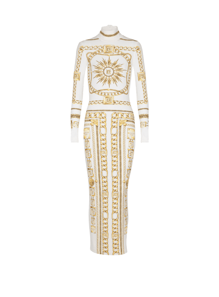 Long printed bodycon dress with Balmain Foulard pattern