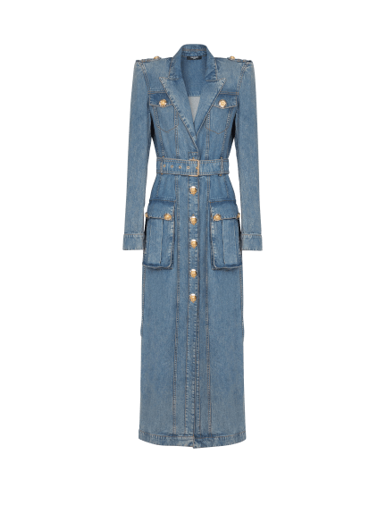 Belted 4 Pkts Long Denim Dress