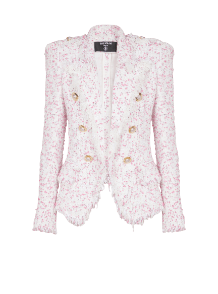 6 Buttons Fitted Polka Dot Tweed Jacket