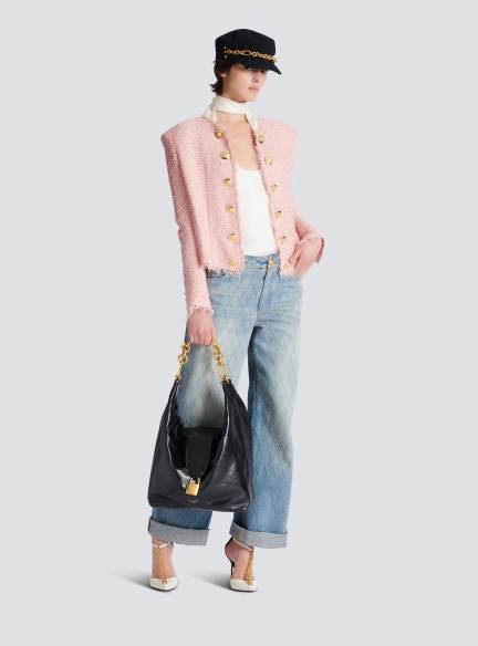 Edge-to-edge sequin tweed jacket