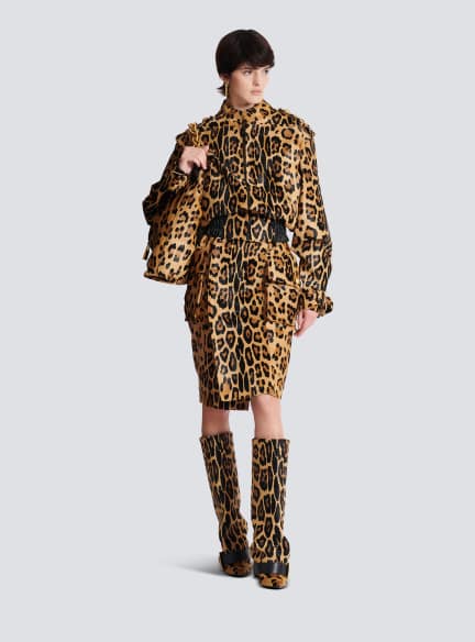 Ponyskin-style leather bomber jacket with leopard pattern