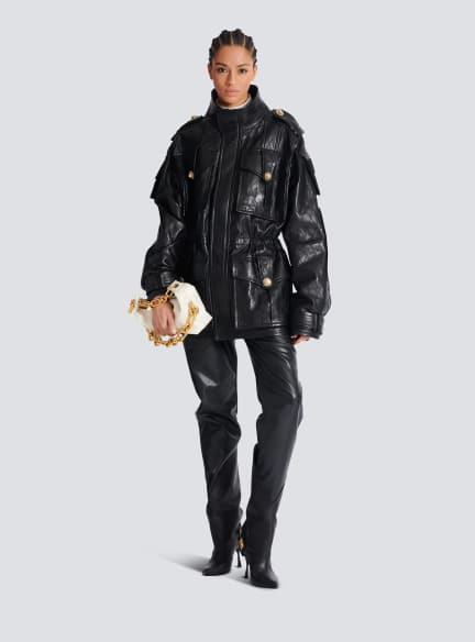 Lambskin leather parka with topstitched Diamond pattern