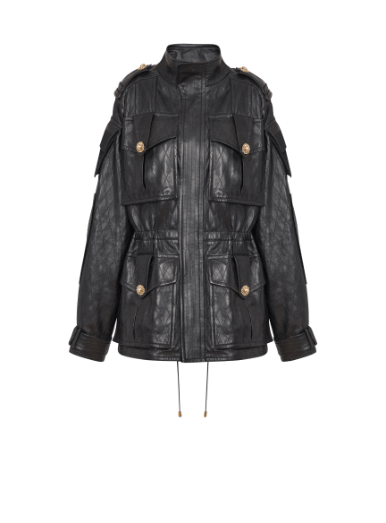 Lambskin leather parka with topstitched Diamond pattern