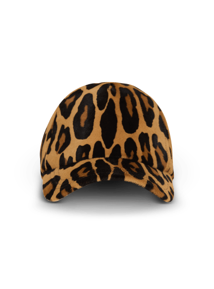Ponyskin-style leather cap with leopard pattern
