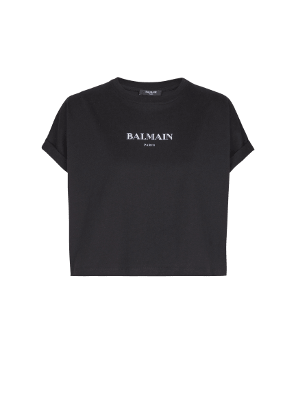 Kurzes T-Shirt mit Balmain-Print