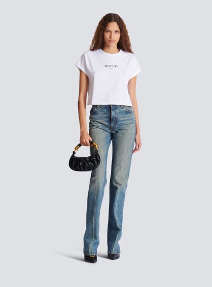 Cropped T-shirt with Balmain print