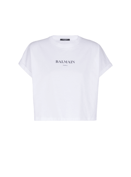 Kurzes T-Shirt mit Balmain-Print