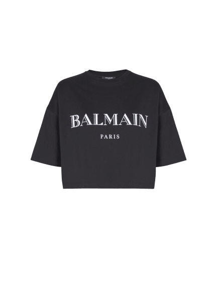 Kurzes, weit geschnittenes T-Shirt mit Balmain-Print