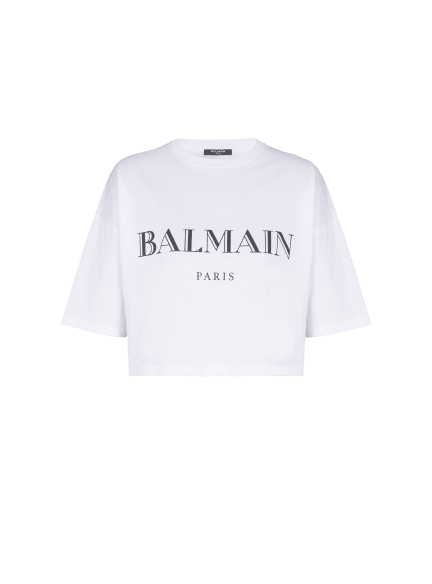Kurzes, weit geschnittenes T-Shirt mit Balmain-Print
