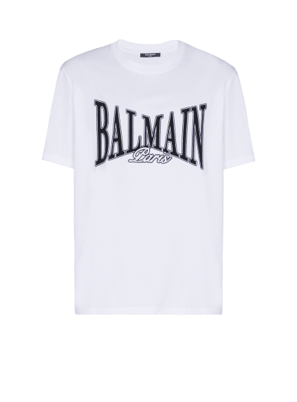 Short-sleeved T-shirt with flocked Balmain College print