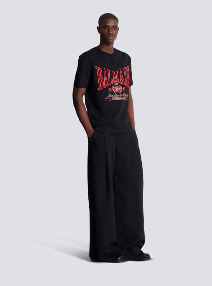 Short-sleeved T-shirt with flocked Balmain College print