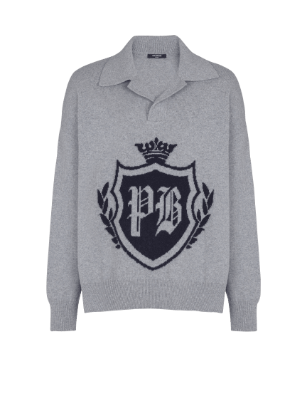 College Emblem polo sweater in eco-cashmere