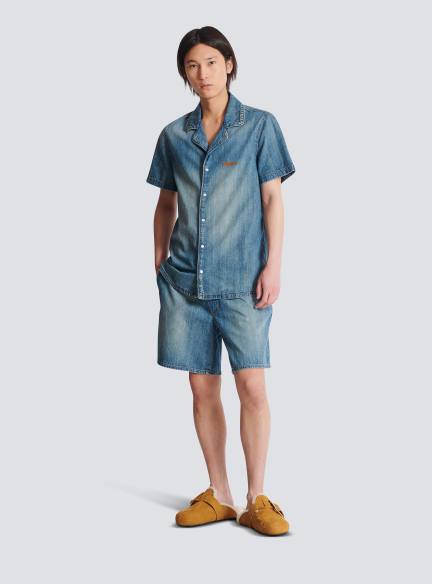 Faded denim shorts
