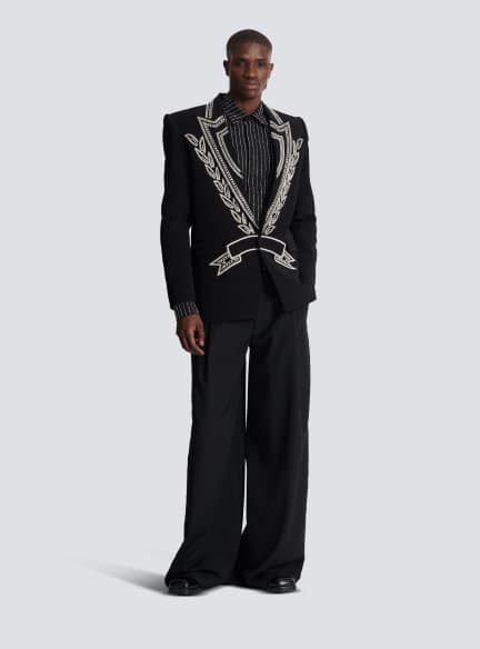 Crepe 1-button jacket with crystals