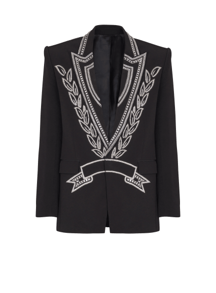 Crepe 1-button jacket with crystals