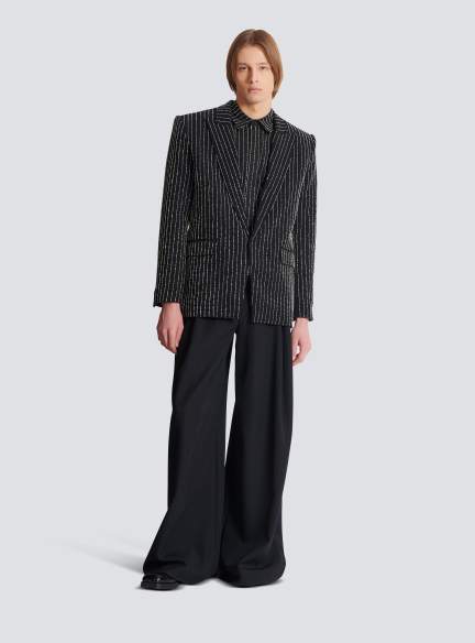 1-button wool jacket with crystal stripes