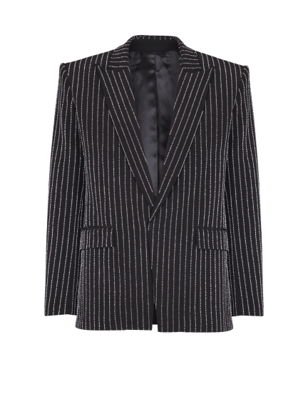 1-button wool jacket with crystal stripes