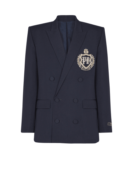 Wool blazer with crystal patch