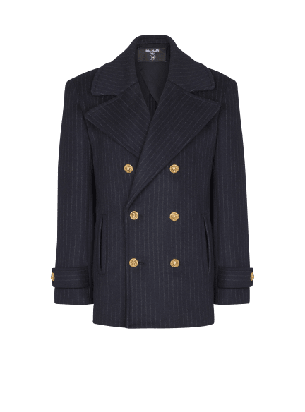 Short striped wool pea coat