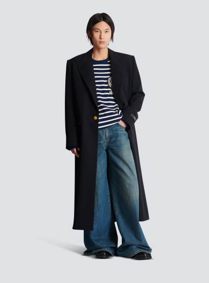 Long coat in grain de poudre wool