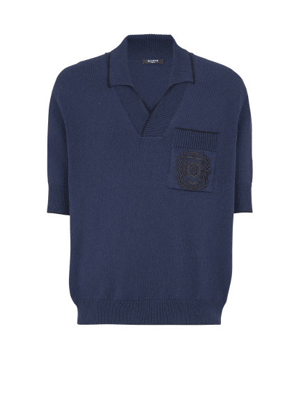 Balmain &Eacute;cusson embroidered knit polo shirt