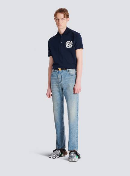 Cotton polo shirt with Écusson print