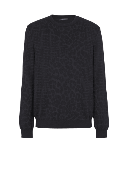 Strickpullover mit Monogramm- und Leopardenmuster