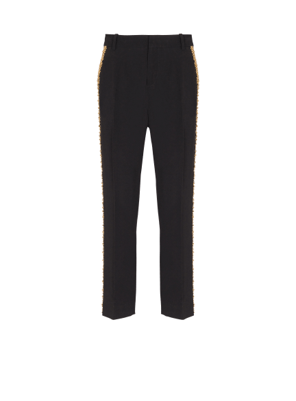 Embroidered crepe straight-leg tailored trousers