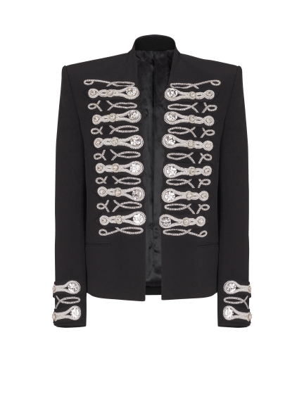 Crepe spencer jacket with embroidered frogging