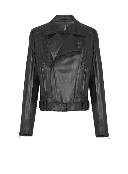 Lightweight lambskin leather biker jacket