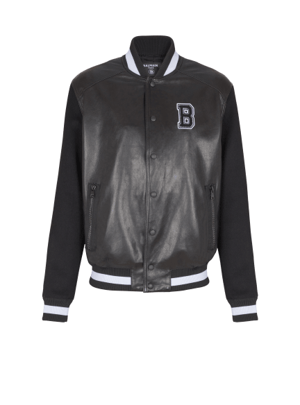 Varsity lambskin leather and wool jacket
