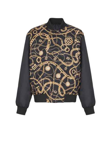 Reversible printed bomber jacket with Chaînes pattern 