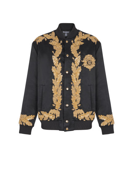 Embroidered cupro bomber jacket