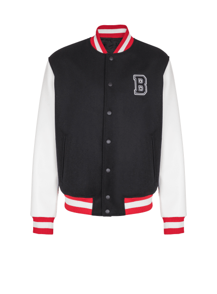 Varsity wool and faux leather jacket