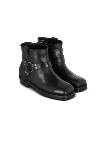 Calfskin leather biker ankle boots